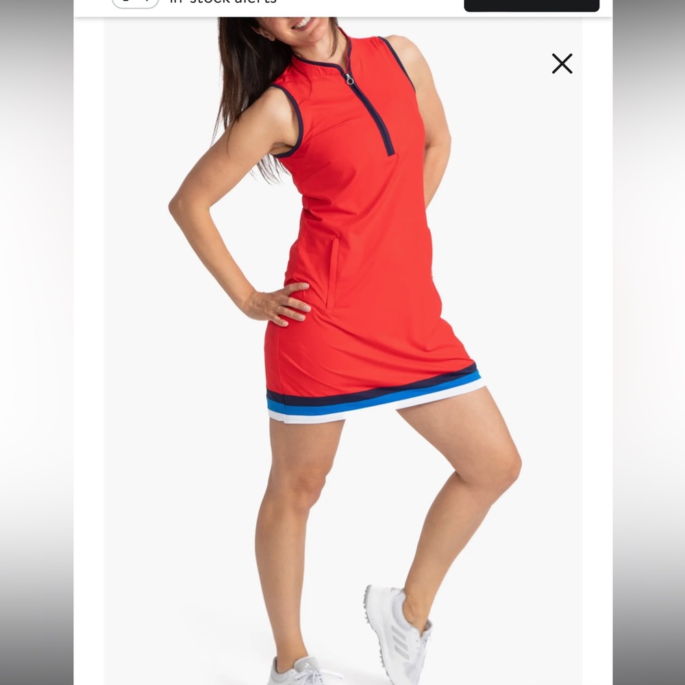 Kinona Red Sleeveless Dress with Blue Trim